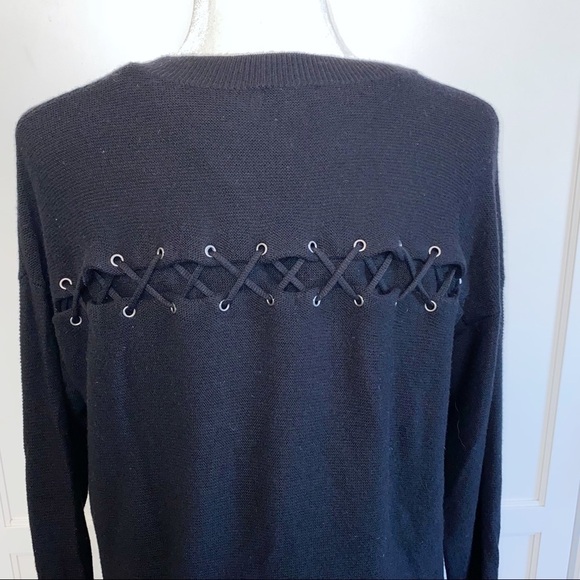 Splendid | Bleeker Cashmere Blend Pullover Sweater L/Sleeve Lace-Up Back Black M - Picture 15 of 16